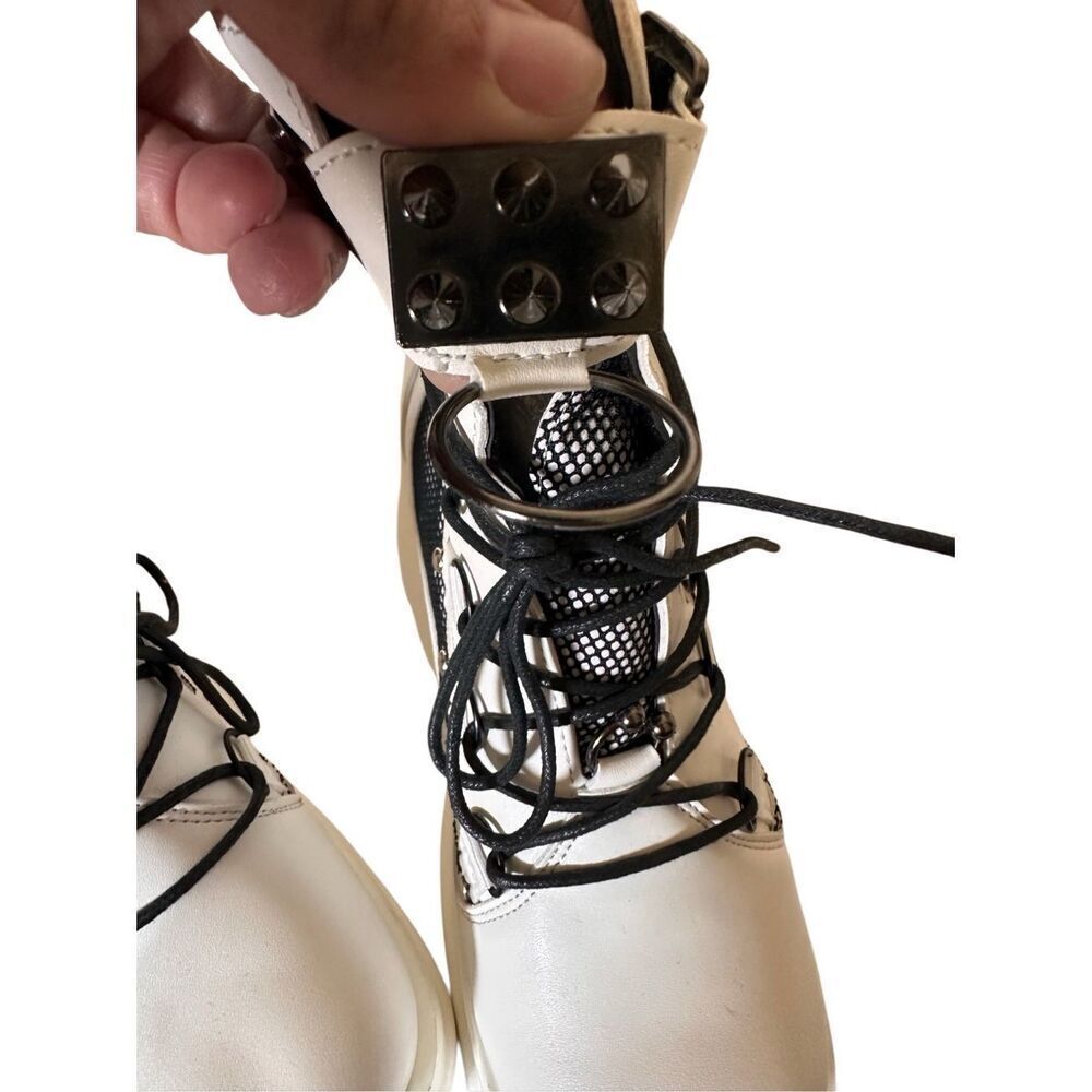 Tscoyuki Platform White & Black Ankle Boots for Women Chunky High Heel Booties G - Picture 2 of 9